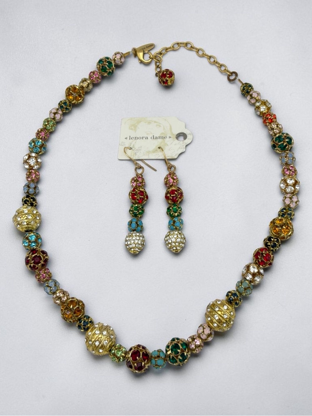 Lenora Dame Rhinestone prong faceted Bead Necklace and Earring set Anthropologie